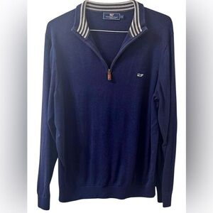 Vineyard Vines Men's Navy Striped Collar Zip-Up Sweater